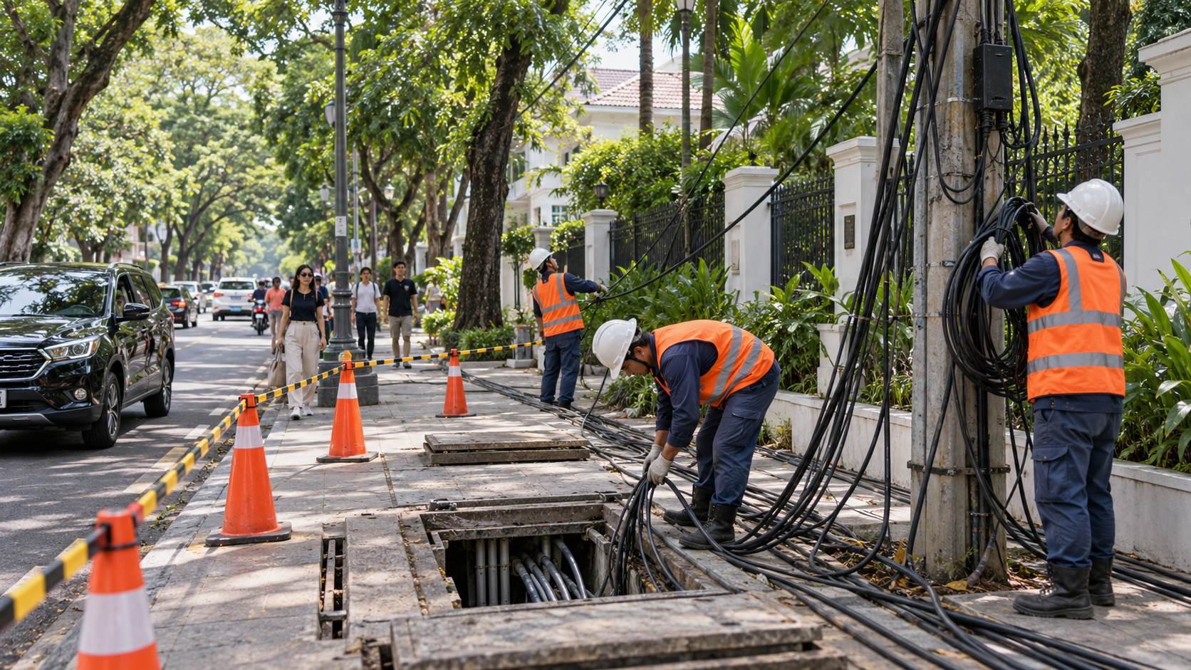 Jakarta Pusat Tertibkan 900 Meter Kabel Udara di Menteng